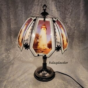 Vintage OK Lighting Lighthouse Table Lamp Tiffany Style Coastal Nautical Lamp